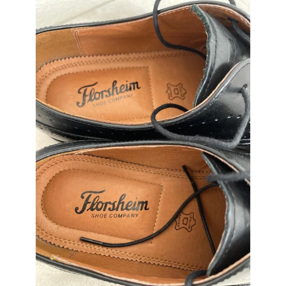 Florsheim Mens Black Leather Wingtip Brogue Oxford Dress Shoes 14291-001 Size 8M